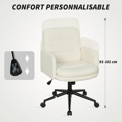 Chaise de bureau, fauteuil de bureau pivotante avec hauteur réglable, fonction de bascule, 61,5 x 65 x 91-101 cm, crème