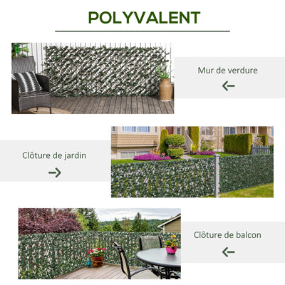 Haie artificielle feuilles murale brise-vue 2 panneaux longueur ajustable 295 x 70 cm treillis extensible en PE vert