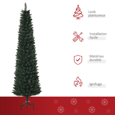 Sapin de Noël artificiel 180 cm, arbre de Noël slim avec 380 pointes de branche, support en métal pliable, vert