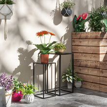 Lot de 2 supports pot de fleurs encastrables 2 hauteurs différentes 58,5 et 65 cm - acier noir