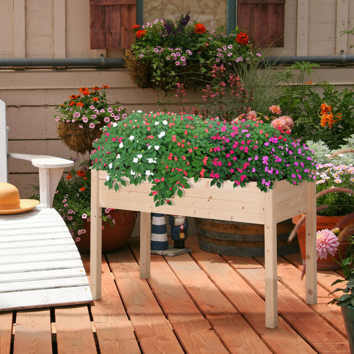 Jardinière sur Pieds Potager 122,5 x 56,5 x 76 cm Inserts d'irrigation + Feutre de Drainage Inclus Bois Massif