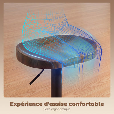 Tabourets de Bar Lot de 2 Réglables Pivotants Chaises de Cuisine avec Siège en Bois d'Orme Marron Foncé