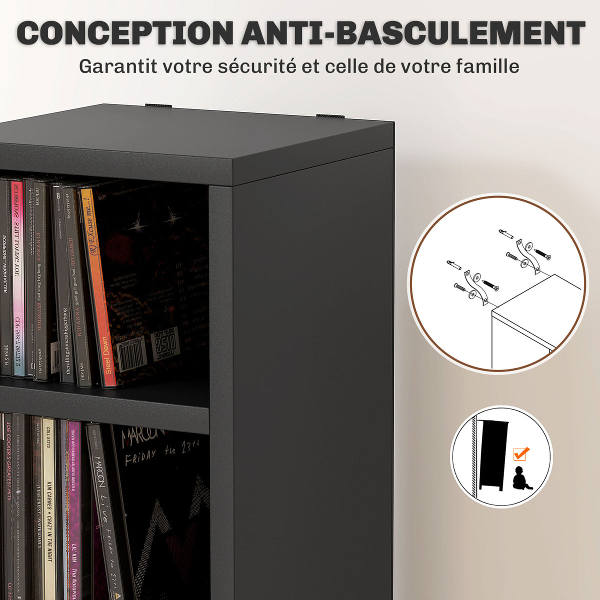 Rangements pour CD et DVD avec 12 compartiments, capacité max. 204 CD, 21 x 20 x 175 cm, noir Aosom