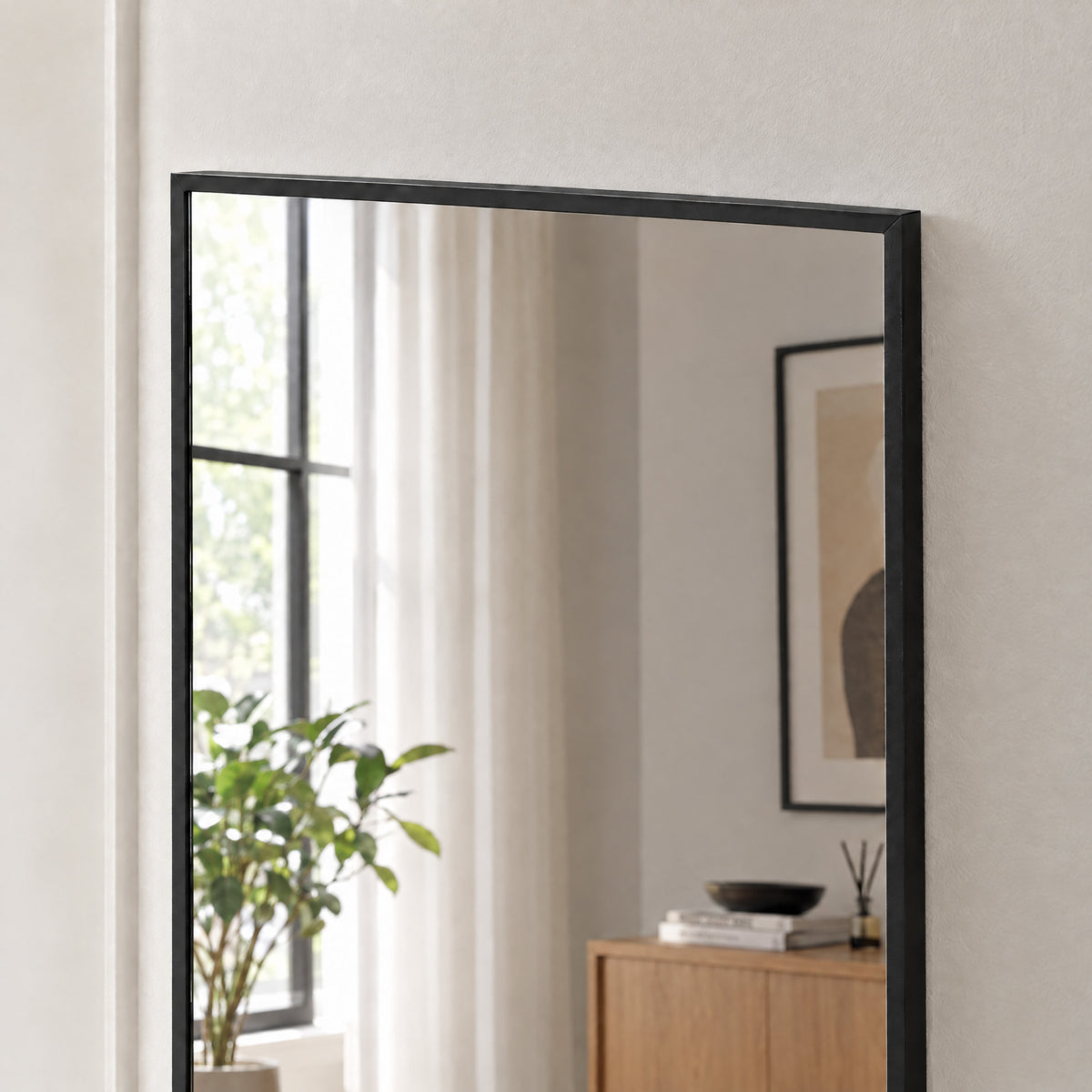 Miroir Mural Rectangulaire Sur Porte Grand Miroir Decoratif Pour Chambre En Verre Trempé 110 x 40 cm Noir