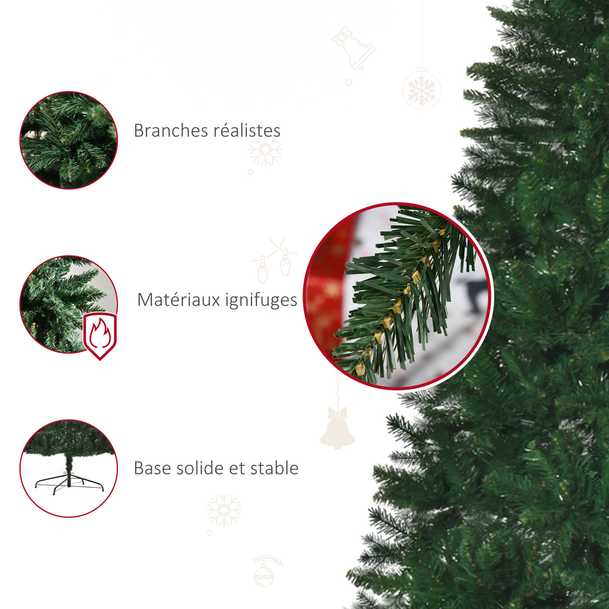 Sapin de Noël Artificiel 240H cm 1499 Branches épines Imitation Nordmann Grand réalisme Vert Aosom