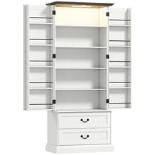 Buffet haut cuisine, armoire de cuisine, LED à capteur, 2 portes, tiroirs et étagères réglables, 76x39,5x183cm, blanc