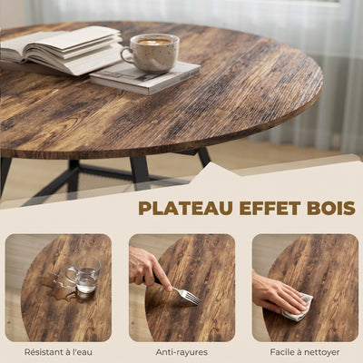 Table à manger ronde pour 4 personnes, Ø 100 x 76 cm, table de cuisine avec large plateau et étagère, brun rustique