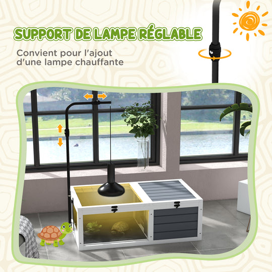 Maison enclos cage pour petit animal tortue avec 2 espaces support de lampe réglable 81 x 48 x 31,5 cm gris Aosom