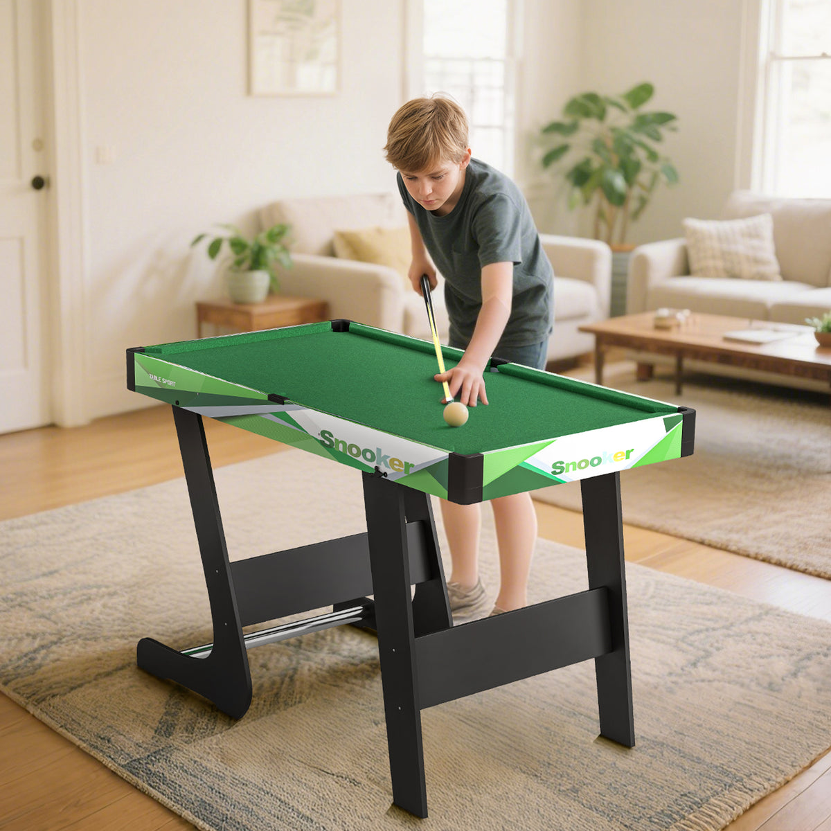 Table de billard pliable avec accessoires 2 queues, 16 billes, traingle, craie, dim. 104L x 55,5l x 68H cm, tapis vert