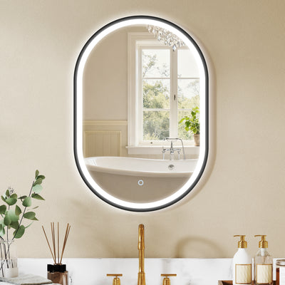 Miroir salle de bain éclairage LED 50x70cm, miroir lumineux salle de bain mural interrupteur tactile, lumière 3 couleurs