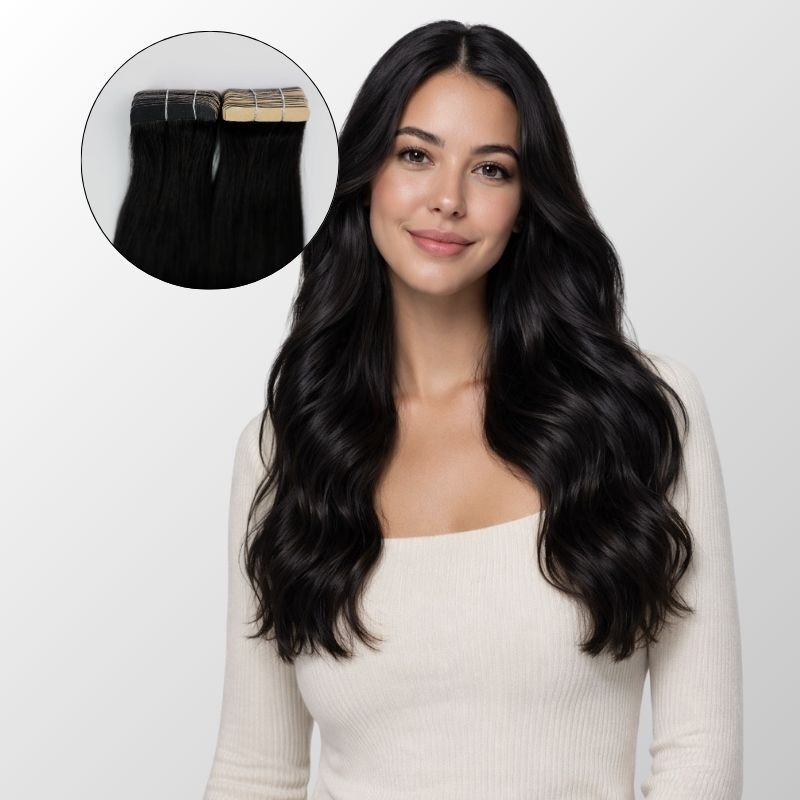 Jet Black (1) Tape-In Hair Extensions (50g - 100g)