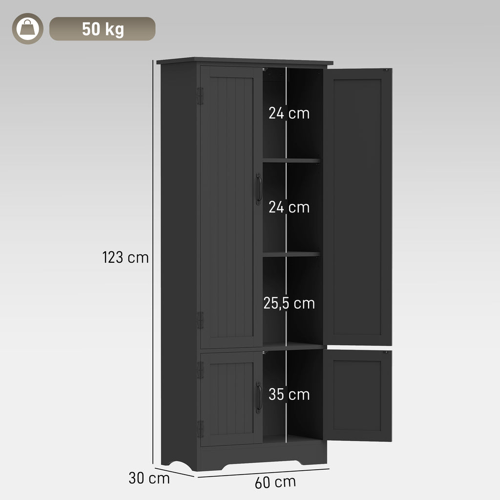 Buffet de cuisine armoire de cuisine contemporaine multi-rangements 2 placards 3 étagères 60 x 30 x 123 cm noir