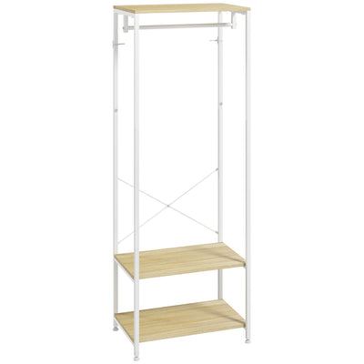 Porte-Manteaux avec tringle et 2 étagère à chaussures 60L x 40l x 167,5H cm Aspect bois Clair métal Blanc