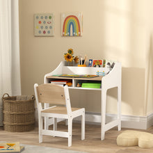 Ensemble bureau et chaise pour enfant 3 à 8 ans avec compartiments et étagères ouverts, effet bois naturel