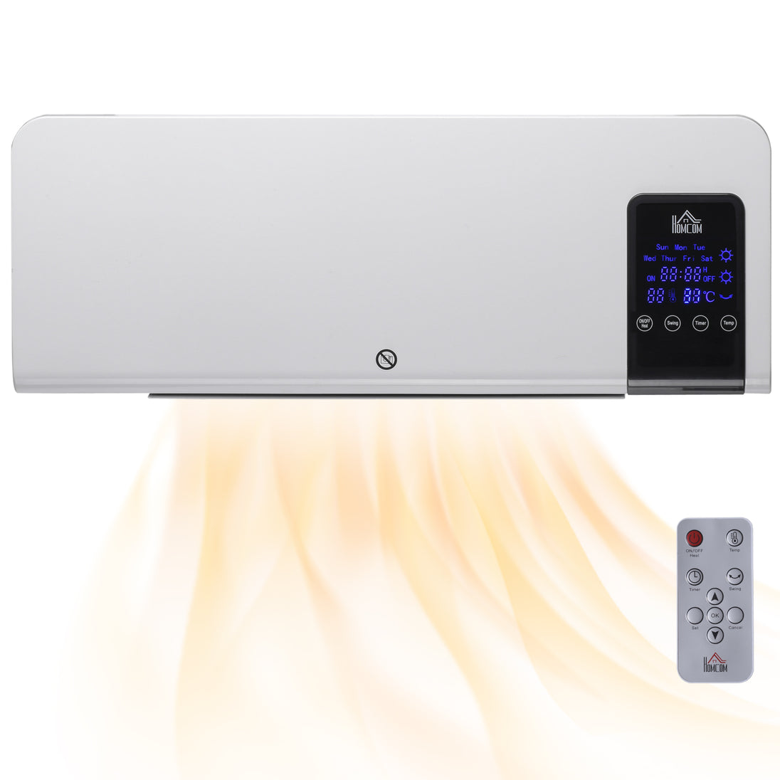 Radiateur soufflant mural chauffage céramique PTC - 1000 W / 2000 W oscillation minuterie avec télécommande Aosom