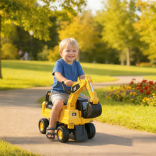 Tractopelle enfant sous licence CAT, porteur enfant, pelle manuelle, klaxon et rangement caché, 85x27,5x47,5cm, jaune