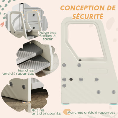 Marchepied enfant escabeau 3 marches pour enfants hauteurs réglables de 3 à 2 marches 43 x 42 x 65,5 cm gris