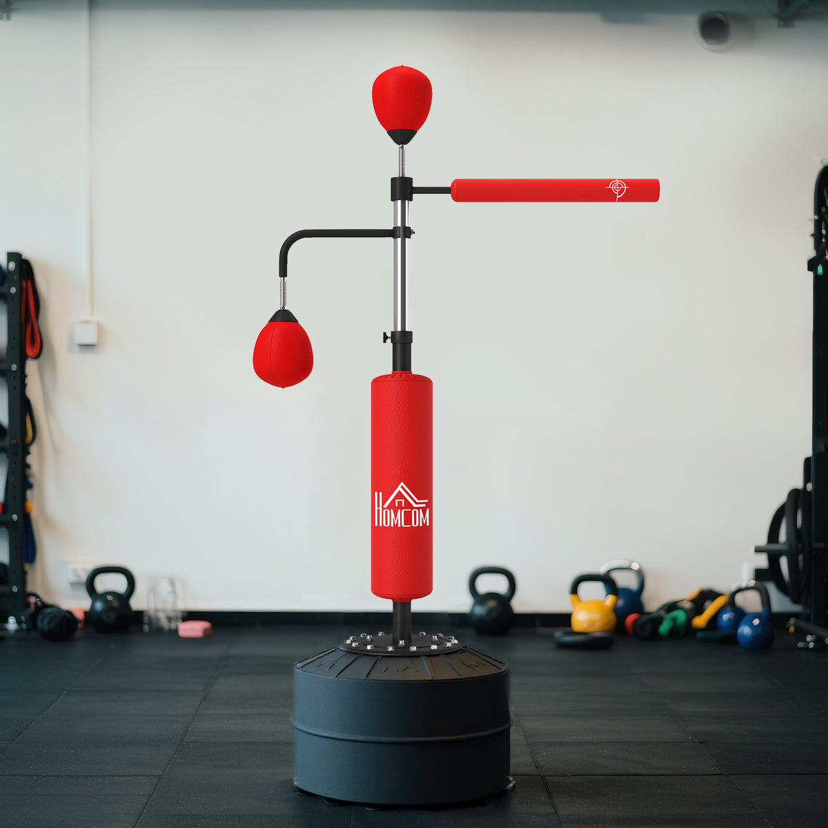 Sac de frappe sur pied 4 en 1 punching ball autonome balles de vitesse barre rotative gants 88 x 50 x 160-230 cm rouge Aosom