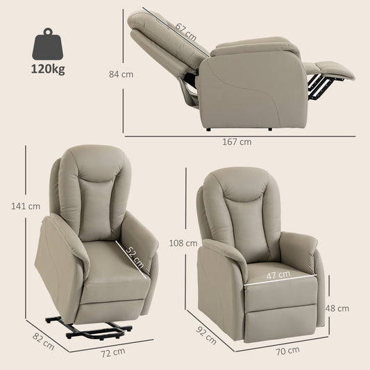 Fauteuil Releveur Électrique Massage Vibration et Chaleur, Fauteuil Relax Électrique en PU, Dossier Inclinable, Gris
