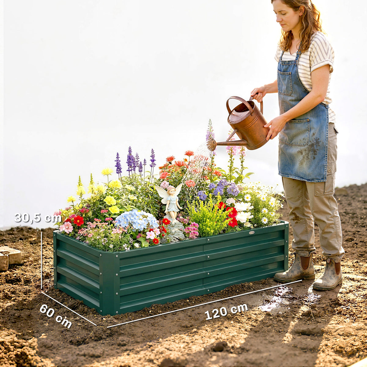 Lot de 2 Carrés Potagers de Jardin Rectangulaires, Tôle d'Acier Ondulée, 120 x 60 x 30,5 cm, Vert Foncé