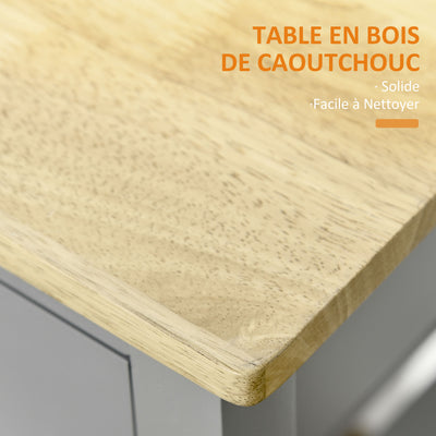 Desserte de service chariot de cuisine à roulettes avec plan de travail en bois hévéa - 2 étagères, 1 tiroir et