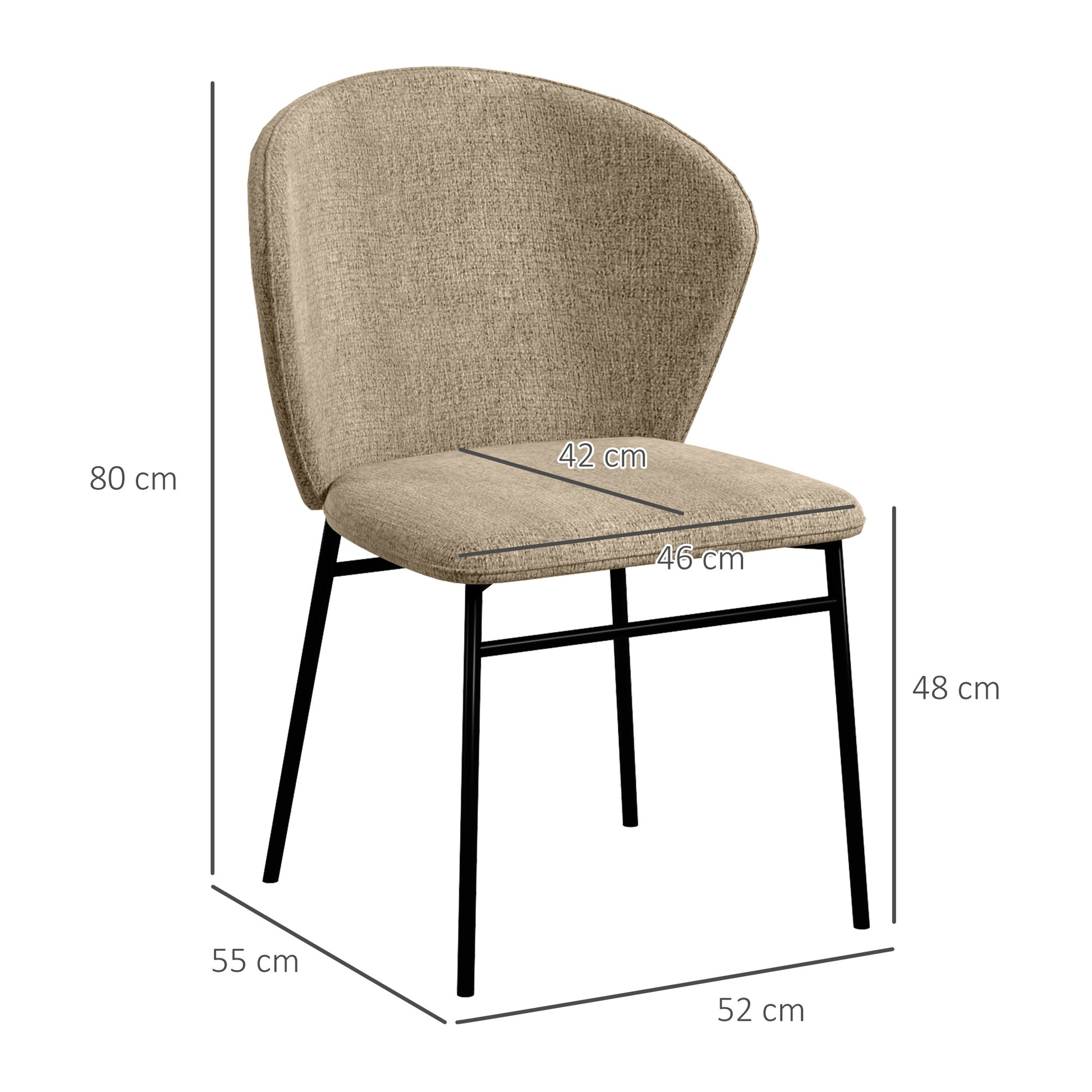 Lot de 2 chaises de salle à manger assise rembourrée en tissu aspect lin pieds en acier stable design moderne marron clair
