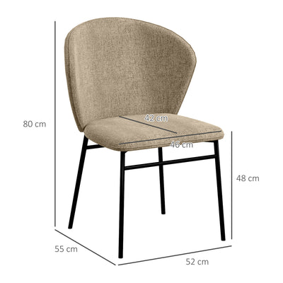 Lot de 2 chaises de salle à manger assise rembourrée en tissu aspect lin pieds en acier stable design moderne marron clair