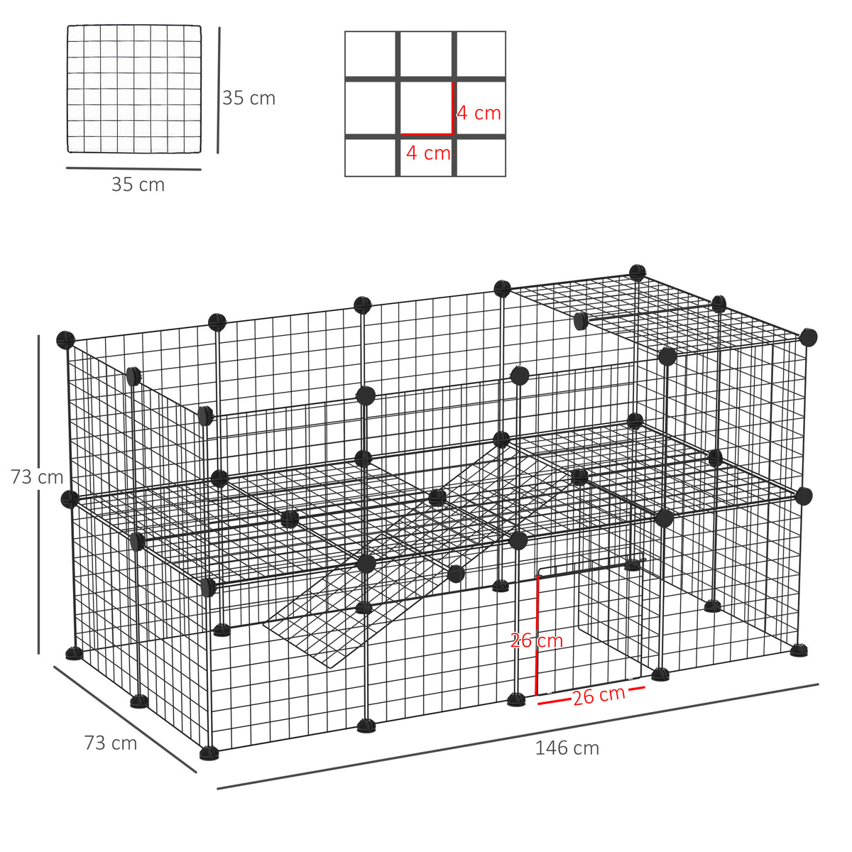Cage parc clôture pour animaux domestiques enclos pour petits animaux modulable 2 niveaux 72 panneaux bords arrondis