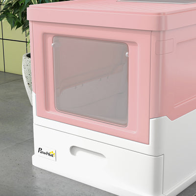 Maison de toilette pour chat pliable double porte battante et supérieure pelle fourni 47,5 x 35,5 x 36,7 cm rose