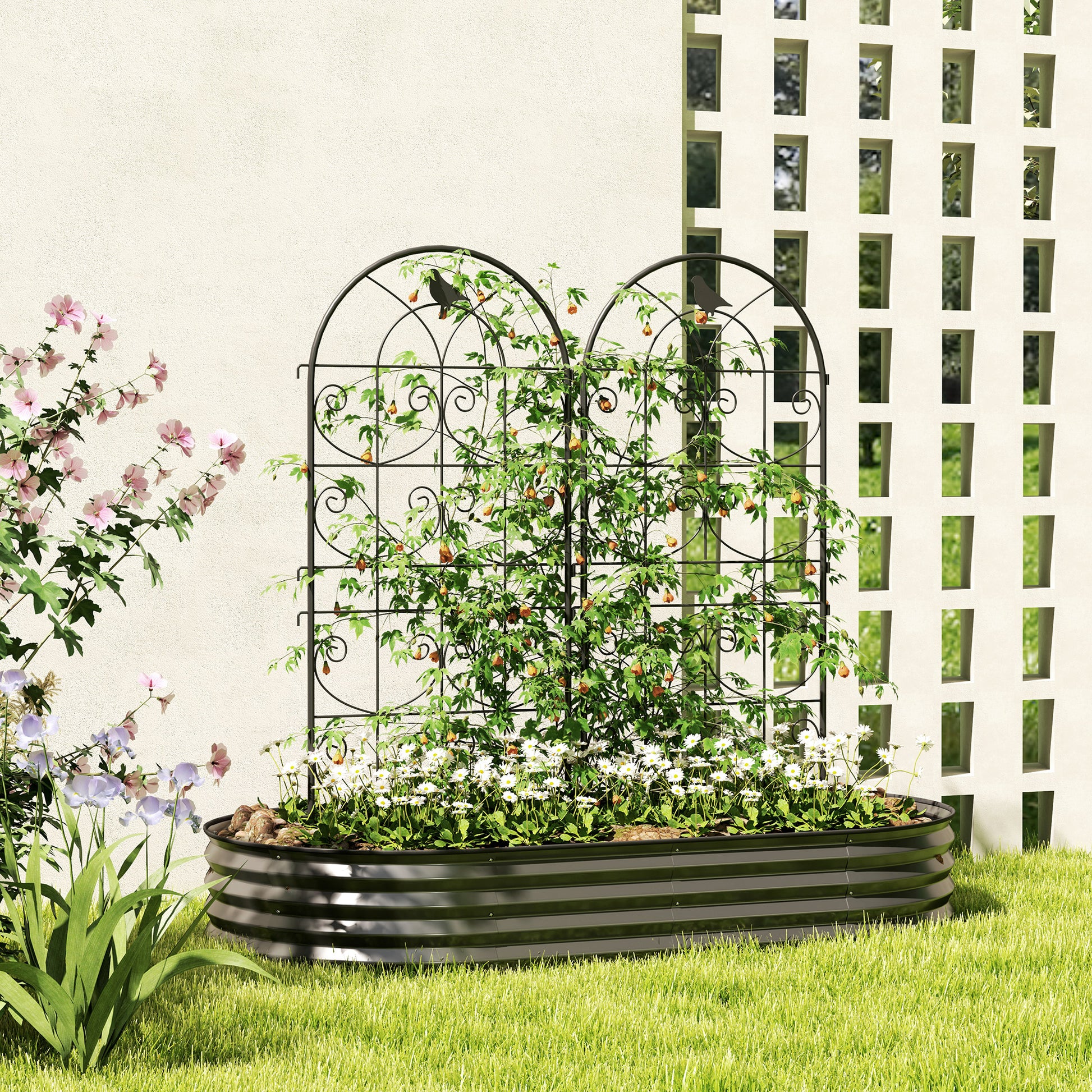 Support pour plantes grimpantes avec oiseaux lot de 2 treillis de jardin pour légume vigne fleur métal 50 x 120 cm noir