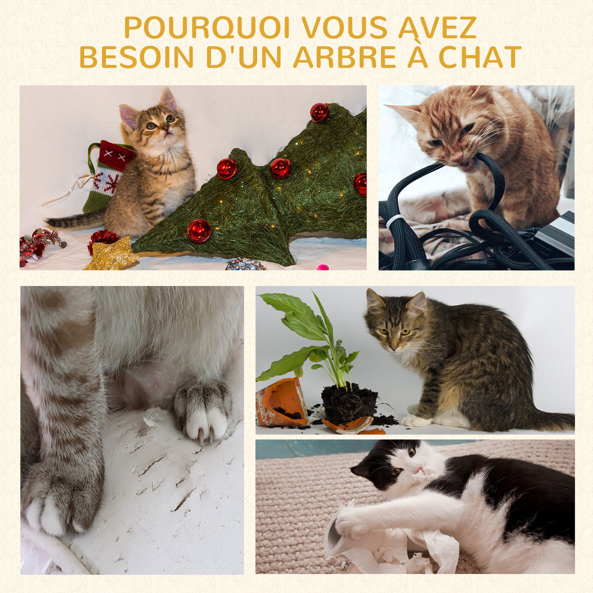 Arbre à chat, arbre à grimper griffoir pour chat, tissu bouclette, centre d'activités 2 plate-formes gris