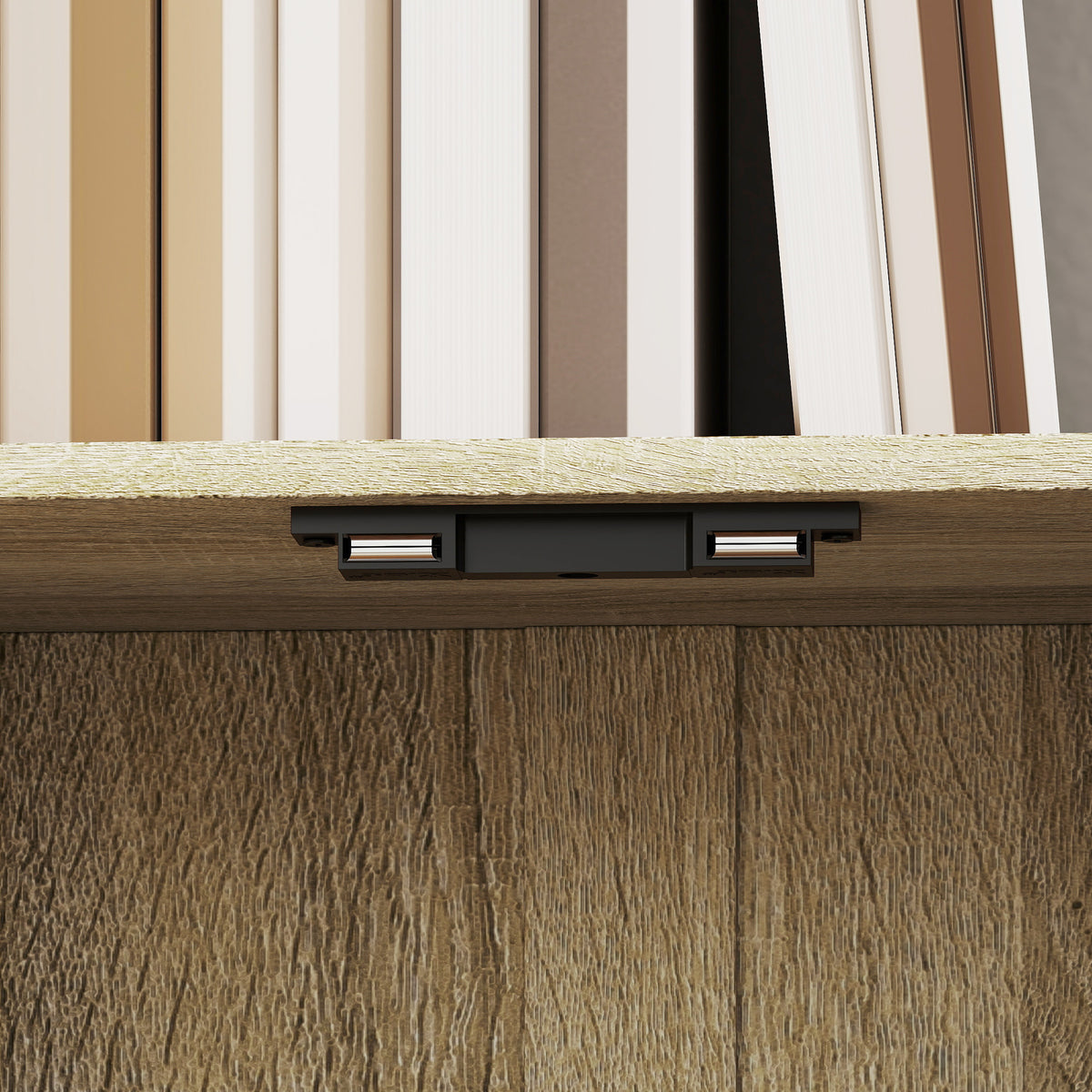 Bibliothèque à 5 niveaux, meuble de rangement avec étagères et placard double porte, 60 x 23,8 x 179,2 cm, bois naturel