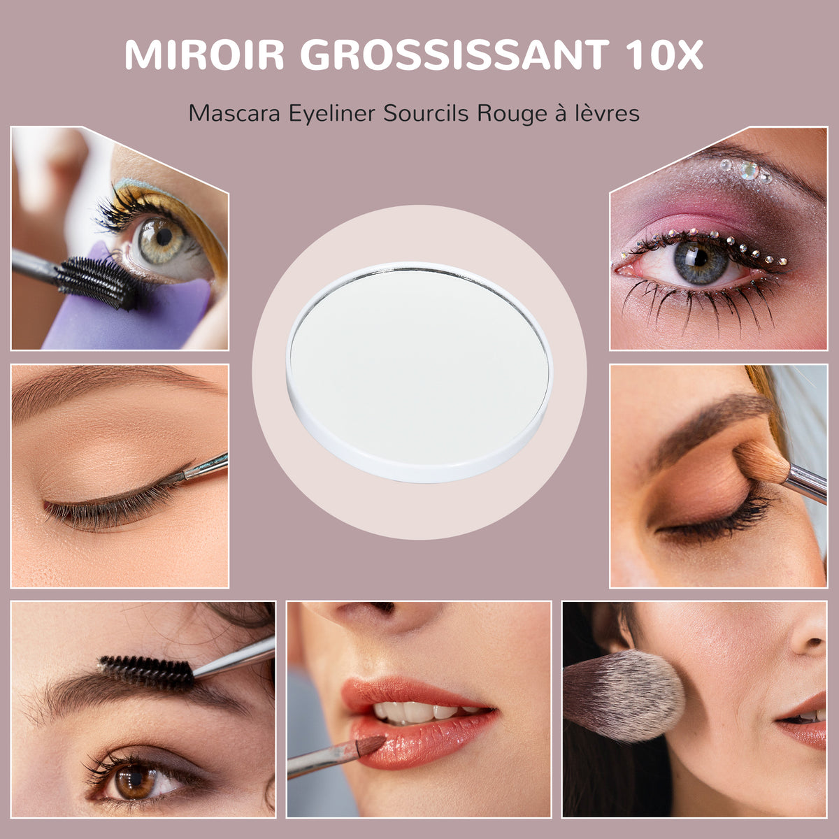 Miroir maquillage lumineux LED intensité réglable miroir grossissant port de charge USB, rotation à 360° 63 x 50 cm