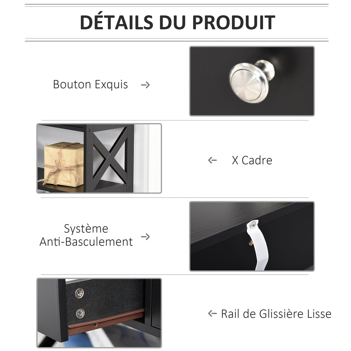 Table de console table d'entrée style table de drapier néo-rétro 2 tiroirs 2 étagères dim. 100L x 30,5l x 80H cm en bois noir