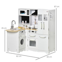 Cuisine pour Enfant 3-6 ans Jeu d'imitation Nombreux Accessoires rangements évier, robinet, four, micro-ondes, hotte, téléphone et réfrigérateur Blanc