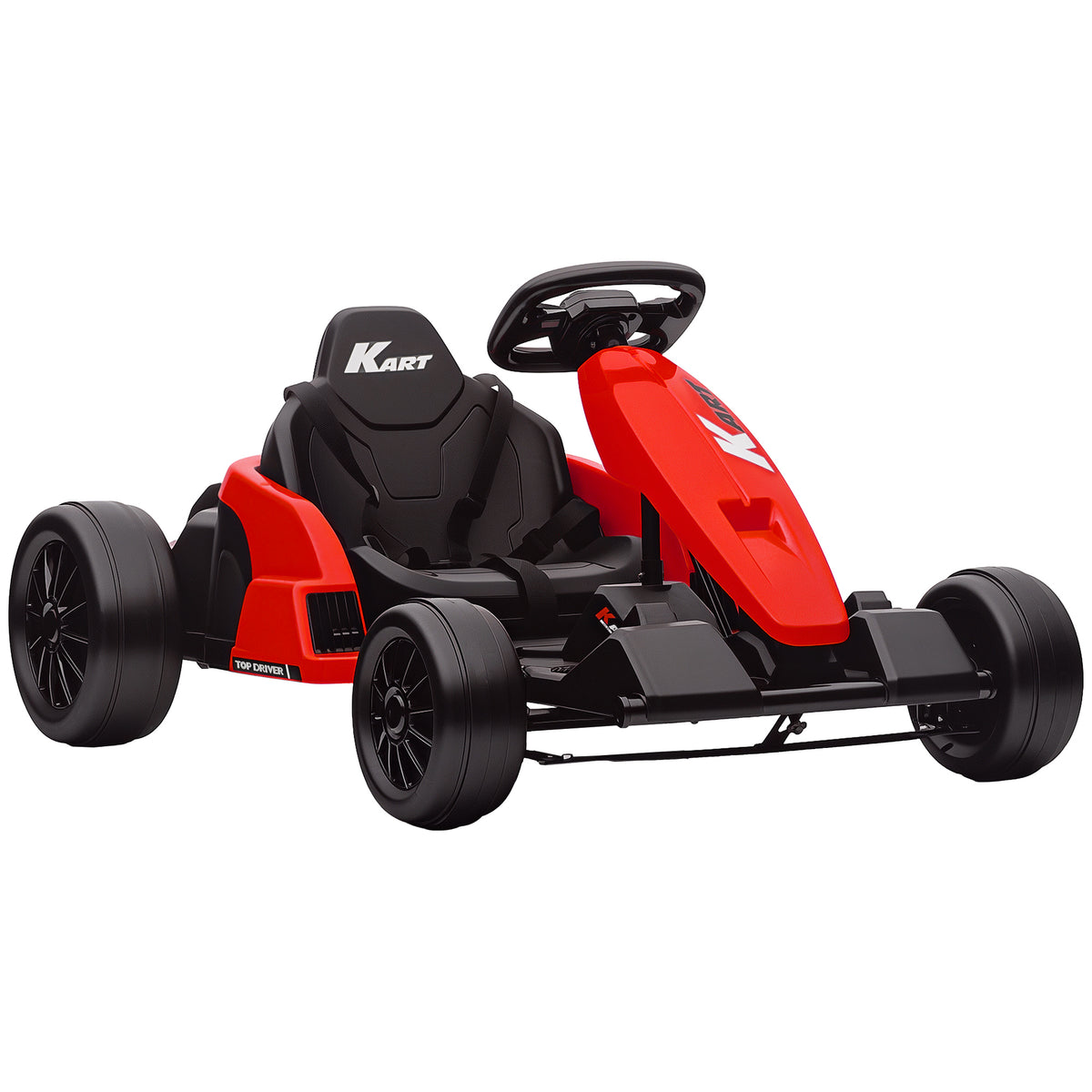 Kart Électrique pour Enfants 24 V, Go Kart, Moteur 2 x 150W, Mode Drift, Siège Réglable, Démarrage Progressif, Rouge