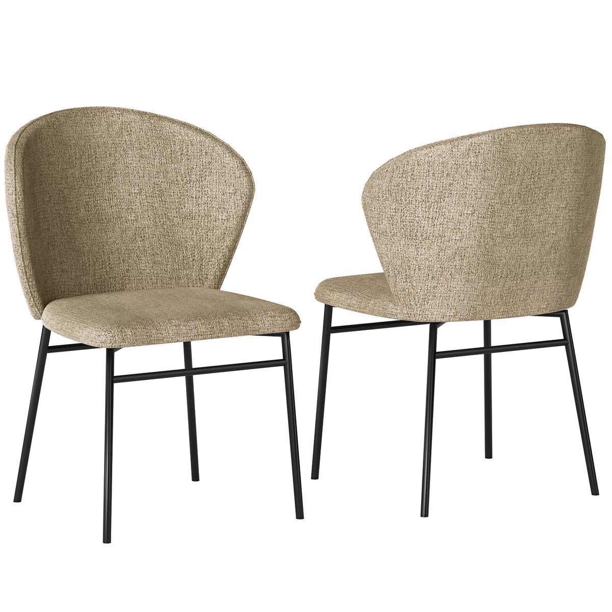 Lot de 2 chaises de salle à manger assise rembourrée en tissu aspect lin pieds en acier stable design moderne marron clair