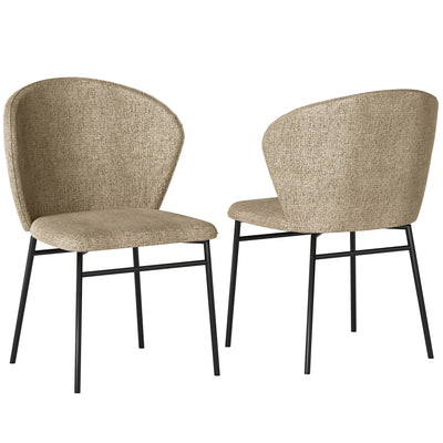 Lot de 2 chaises de salle à manger assise rembourrée en tissu aspect lin pieds en acier stable design moderne marron clair