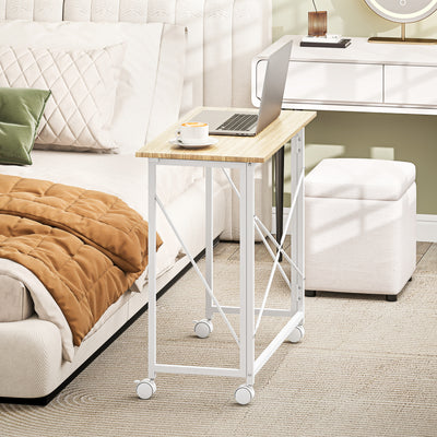 Bureau pliant table d'ordinateur 80 x 40 cm sur roulettes pour bureau à domicile, chambre, petits espaces, chêne