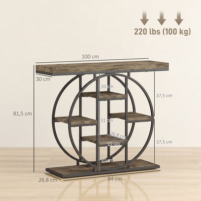 Table Console d'Entrée Meuble d'Entrée Industrielle 6 Étagères Rangement Plateau 4cm 100 x 30 x 81,5cm Marron Rustique