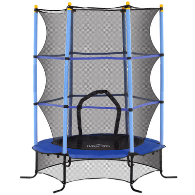 Trampoline Enfant Ø 1,63 × 1,9H m Filet de sécurité Porte zipée Couvre-Ressorts 6 poteaux rembourrés Inclus Bleu