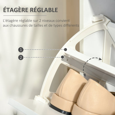 Armoire à Chaussures Meuble à Chaussures dim. 60L x 24l x 80H cm 2 Portes abattantes Blanc