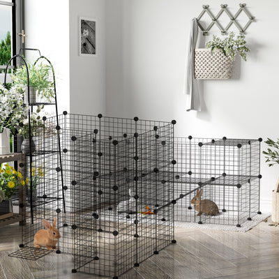 Cage parc clôture pour animaux domestiques enclos pour petits animaux modulable 2 niveaux 72 panneaux bords arrondis