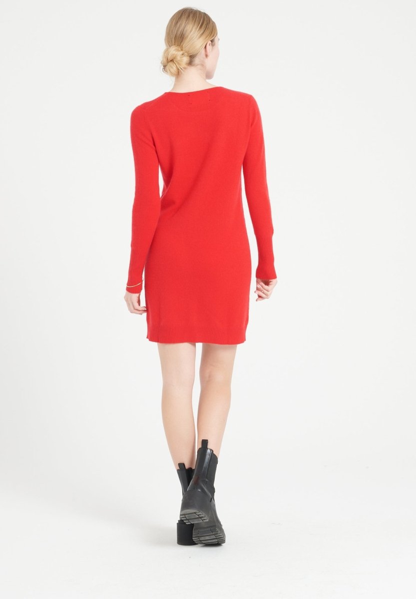 Robe col rond femme en cachemire rouge - LILLY 12