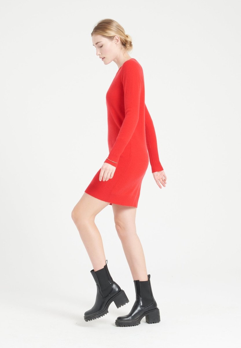 Robe col rond femme en cachemire rouge - LILLY 12
