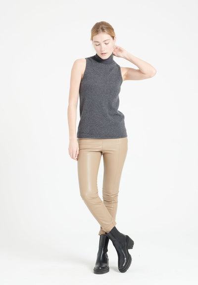 Pull col roulé sans manches femme en cachemire gris anthracite - LILLY 13