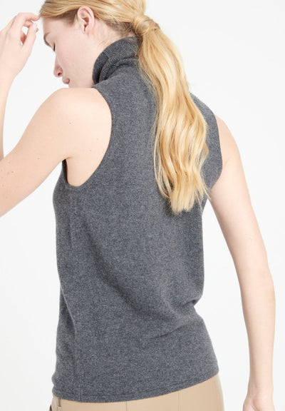 Pull col roulé sans manches femme en cachemire gris anthracite - LILLY 13