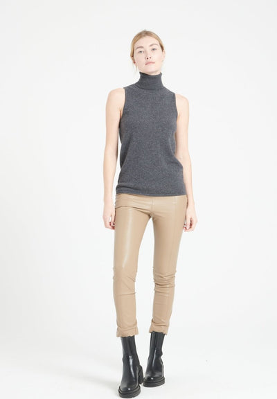 Pull col roulé sans manches femme en cachemire gris anthracite - LILLY 13