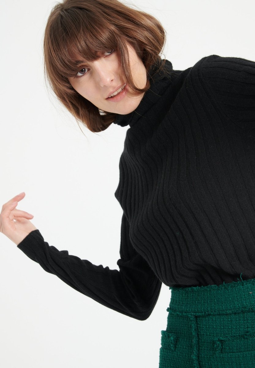 Pull col roulé femme en cachemire noir - LILLY 15