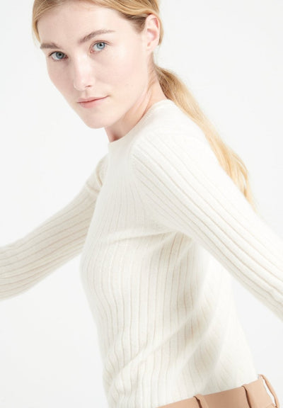 Pull col rond femme en cachemire blanc écru - LILLY 16